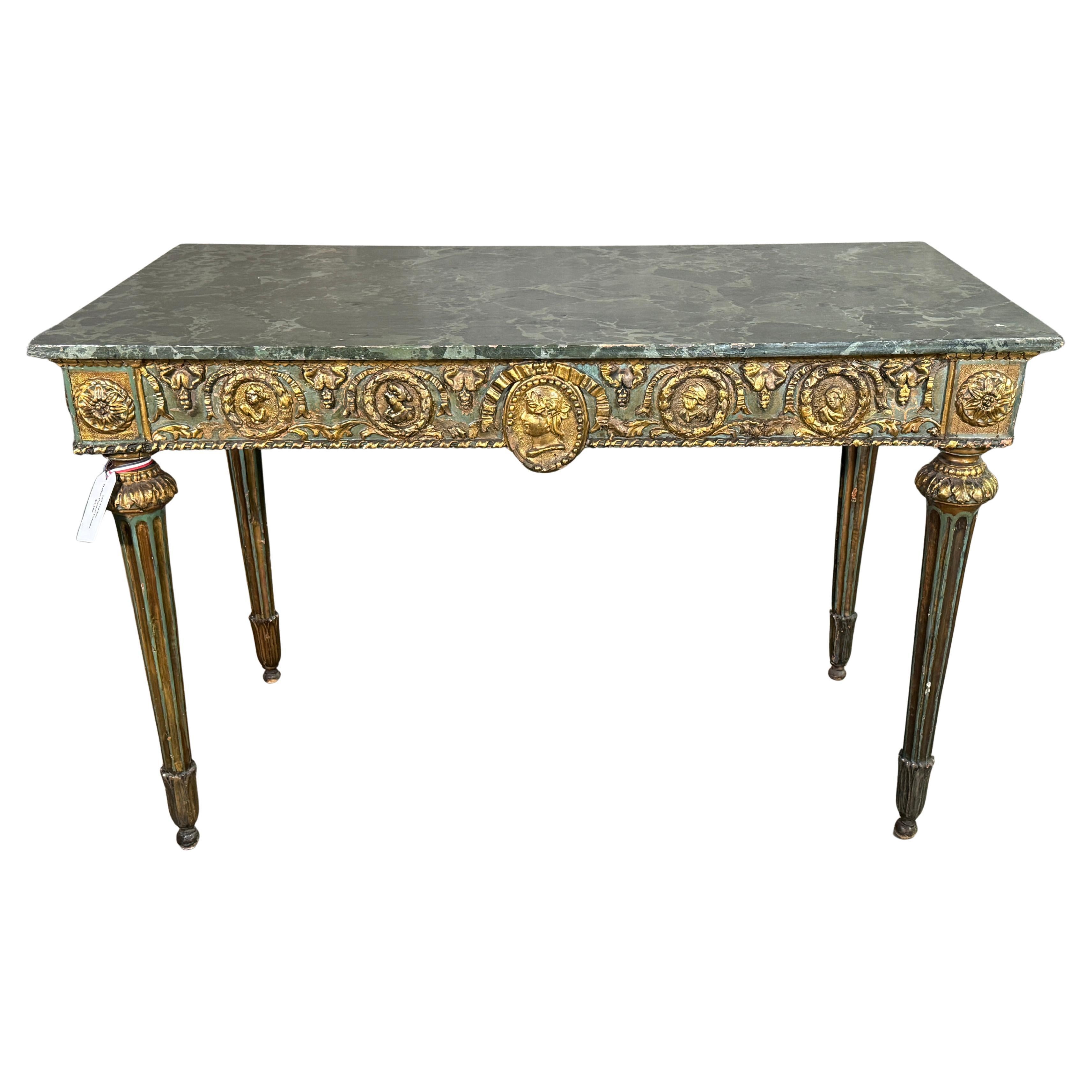 18th Century Italian Console Table with Gold Leaf & Faux Marble Top