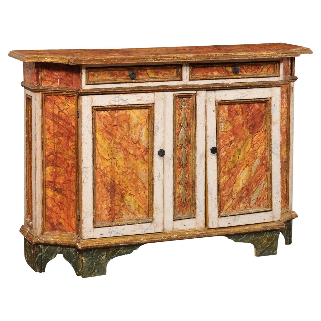 18th Century Italian Credenza Console w/its Original Hand-Painted Finish For Sale