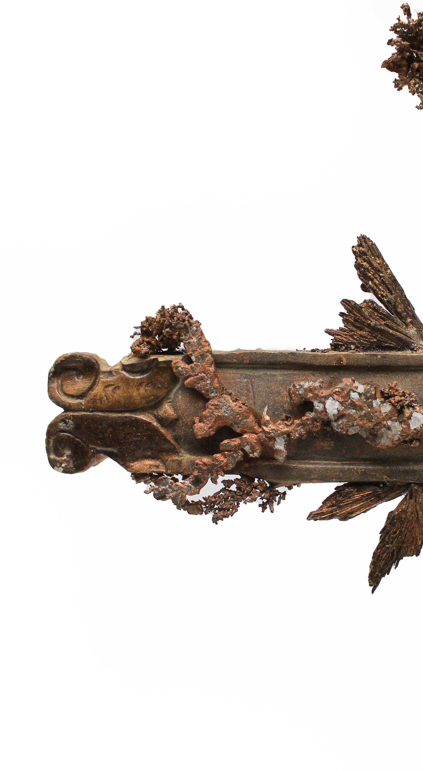 Rococo 18th Century Italian Cross Adorned with Native Copper with Crystals & Kyanite For Sale