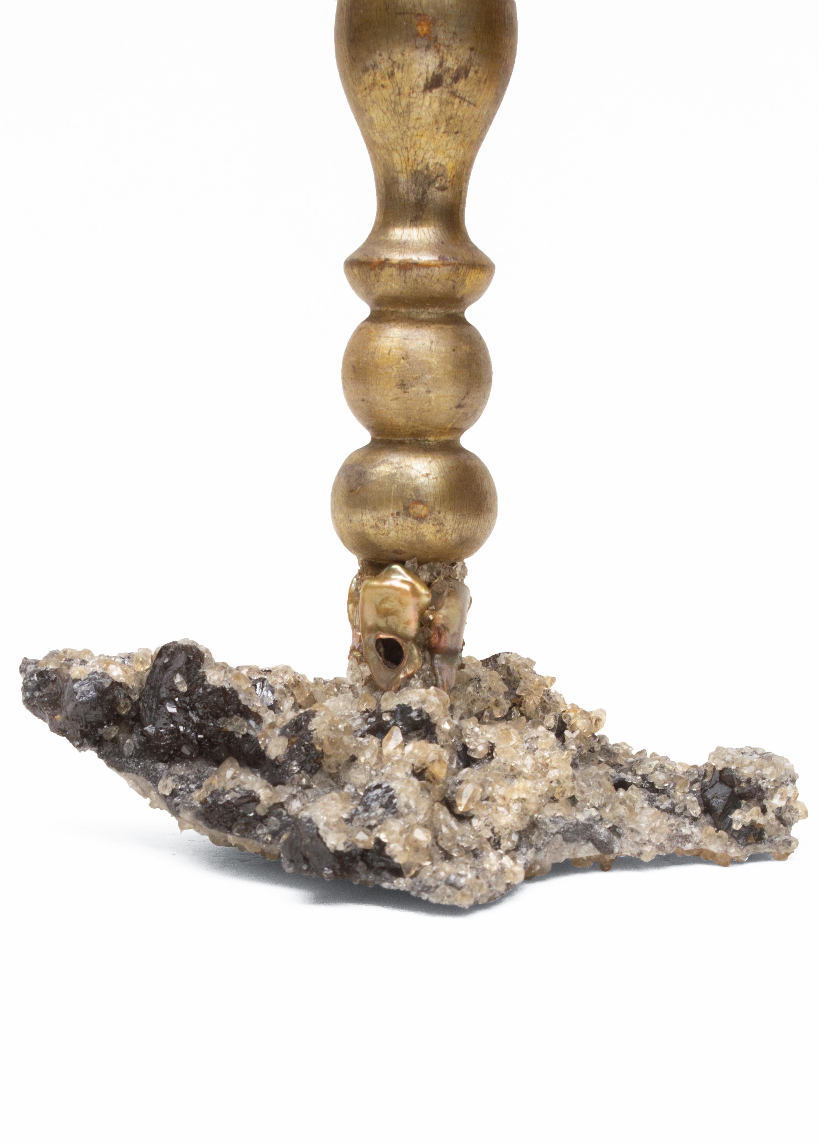 Hand-Painted 18th Century Italian Cross Mounted on Calcite Crystals in Matrix For Sale