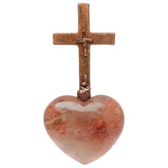 18th Century Italian Cross on a Red Hematoid Quartz Heart with Baroque Pearls