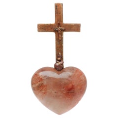 18th Century Italian Cross on a Red Hematoid Quartz Heart with Baroque Pearls