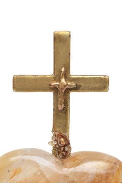 18th Century Italian Cross on a Yellow Hematoid Quartz Heart with Baroque Pearls