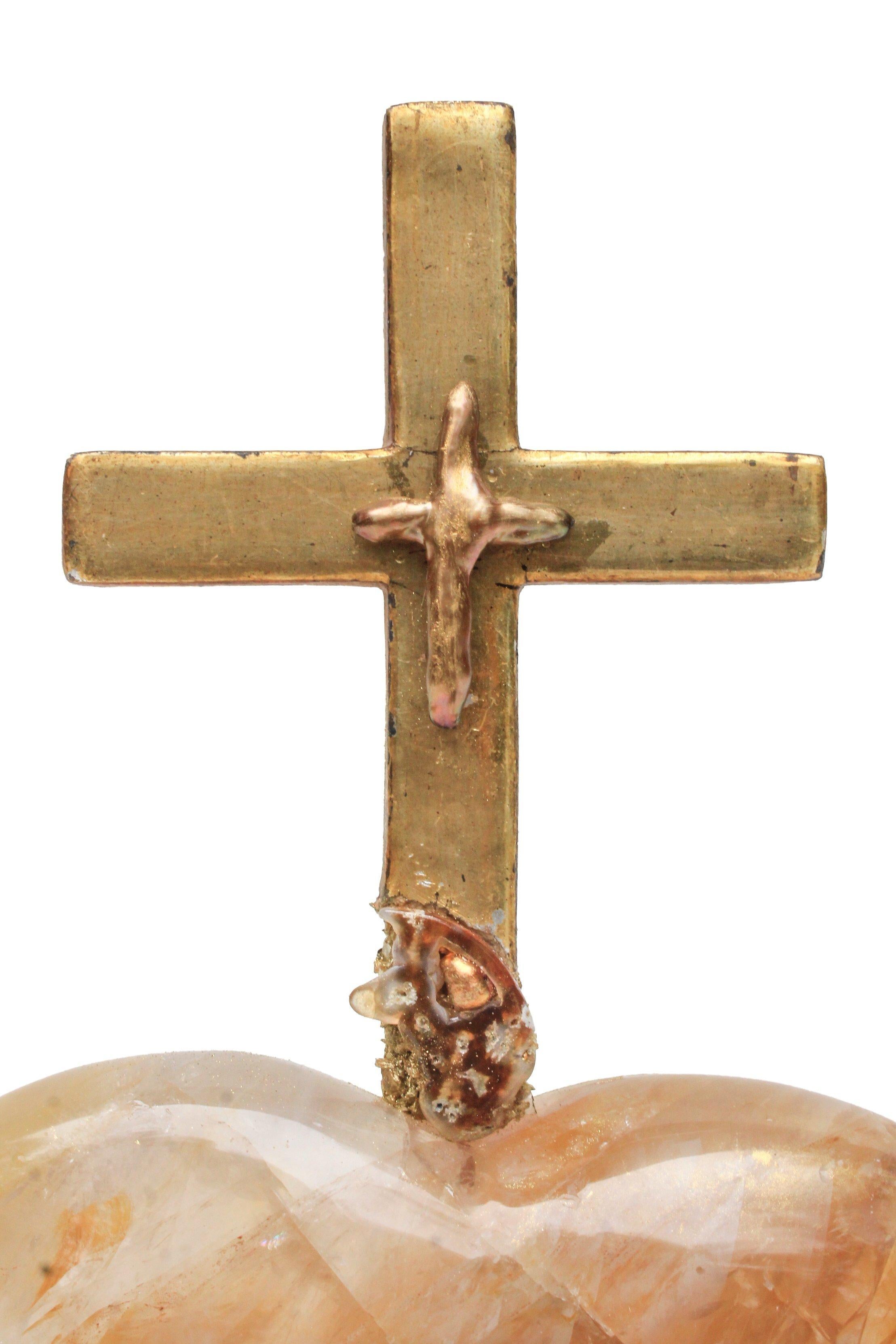 18th Century Italian Cross on a Yellow Hematoid Quartz Heart with Baroque Pearls In Good Condition In Dublin, Dalkey