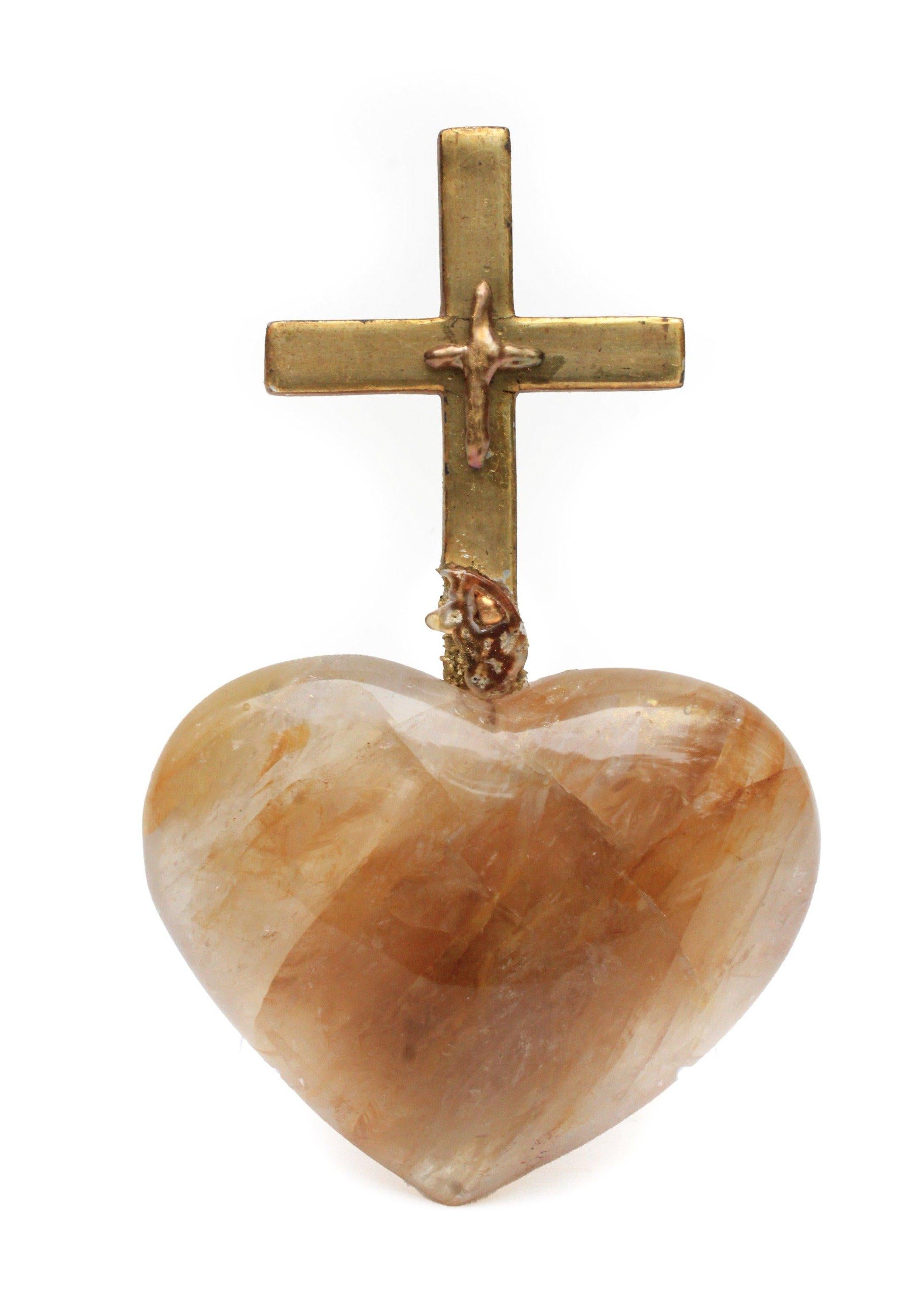 18th Century and Earlier 18th Century Italian Cross on a Yellow Hematoid Quartz Heart with Baroque Pearls
