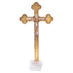 18th Century Italian Cross with Faden Quartz Crystals on an Optical Calcite Base