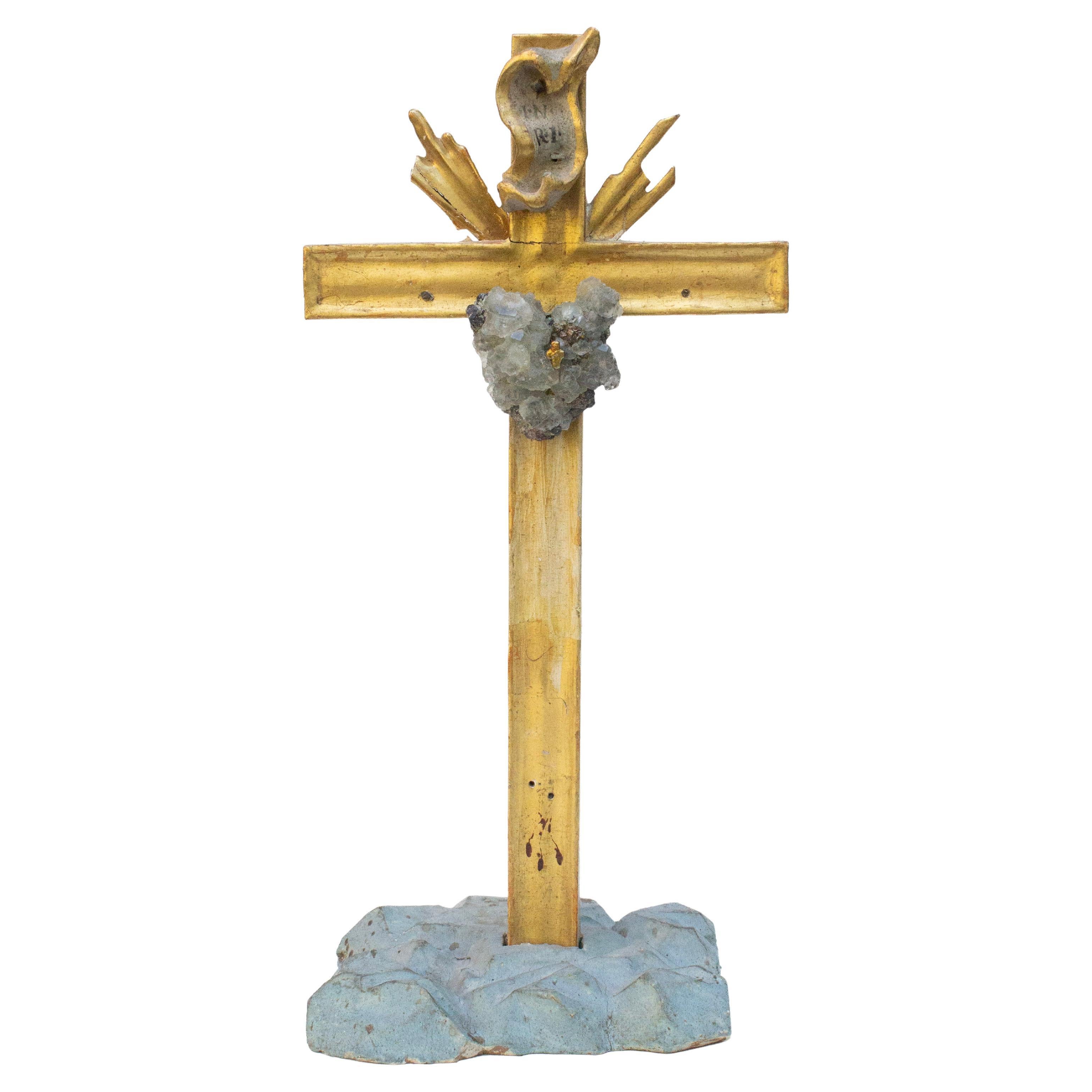 18th Century Italian Cross with Fluorite Heart and Cross Baroque Pearl