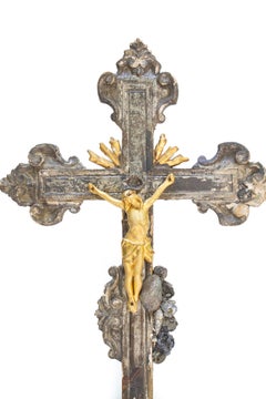 18th Century Italian Crucifix on Hematite Base with Mica Inclusions