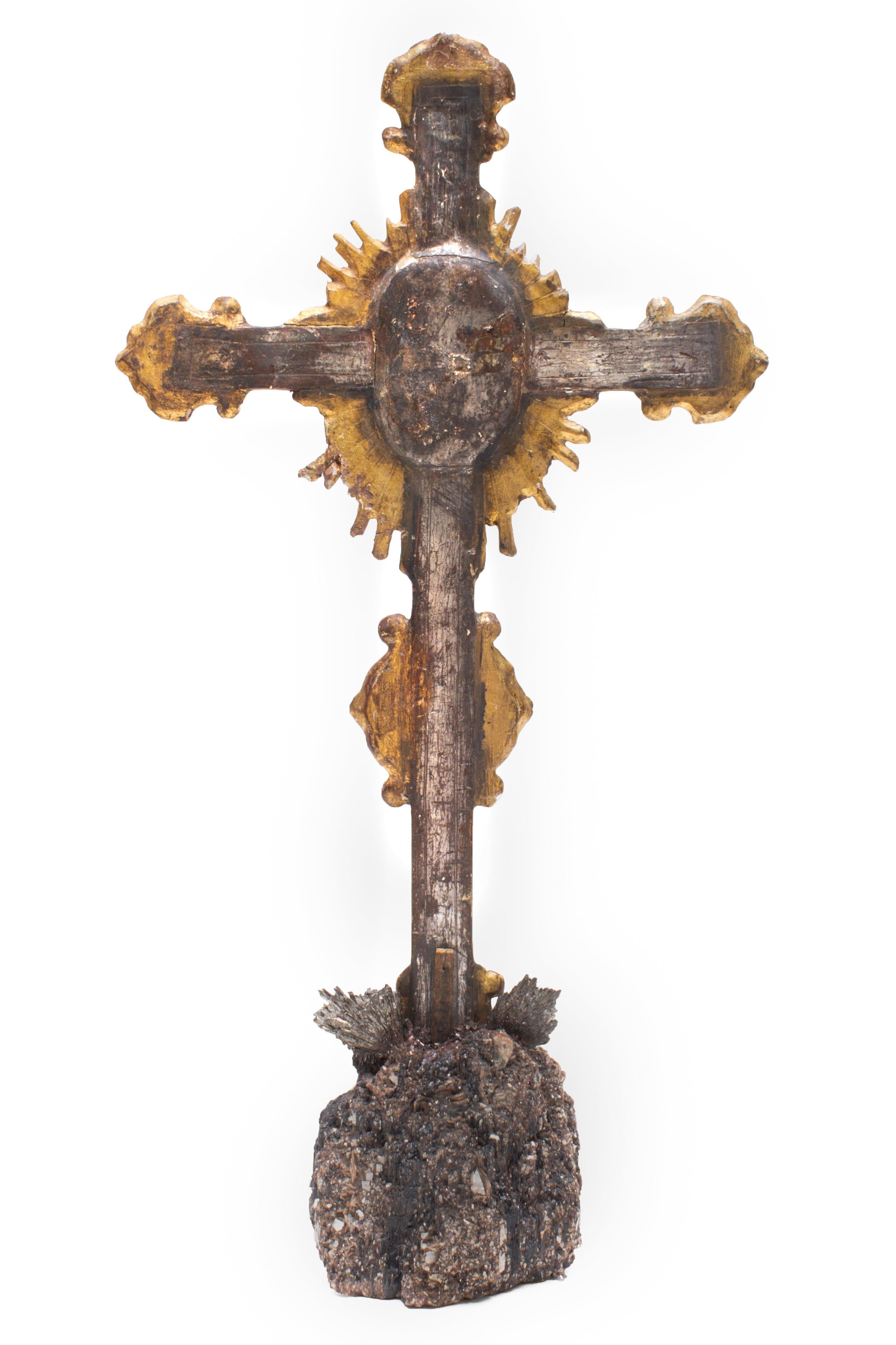 Hand-Carved 18th Century Italian Crucifix on Tourmaline with Mica Inclusions & Kyanite