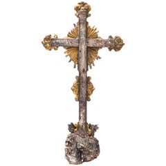 18th Century Italian Crucifix on Tourmaline with Mica Inclusions & Kyanite