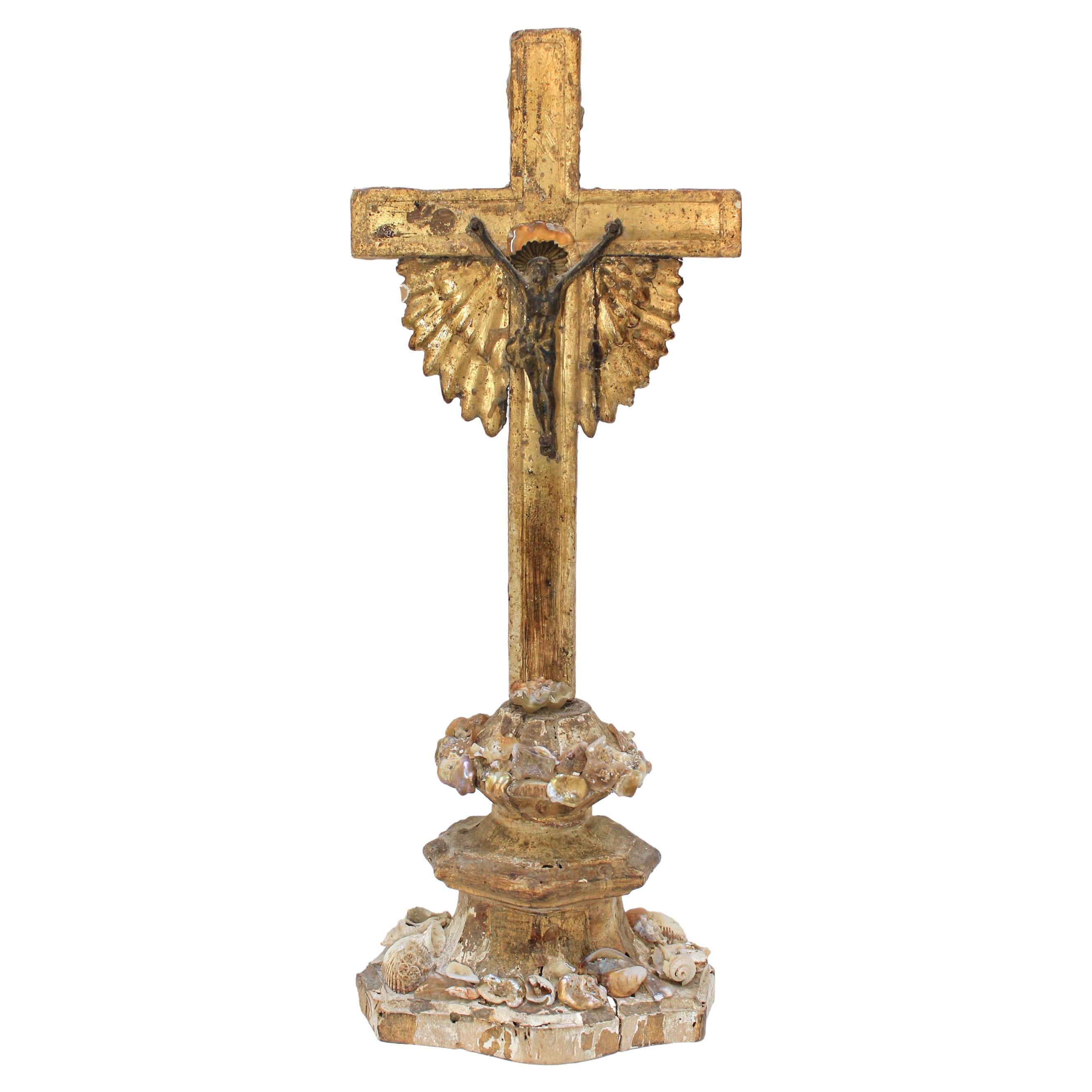 18th Century Italian Crucifix with a Bronze Figure of Christ and Baroque Pearls