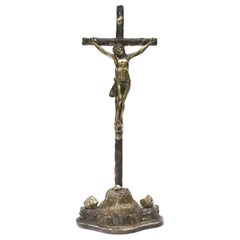 18th Century Italian Crucifix with Gold-Plated Rock Crystals