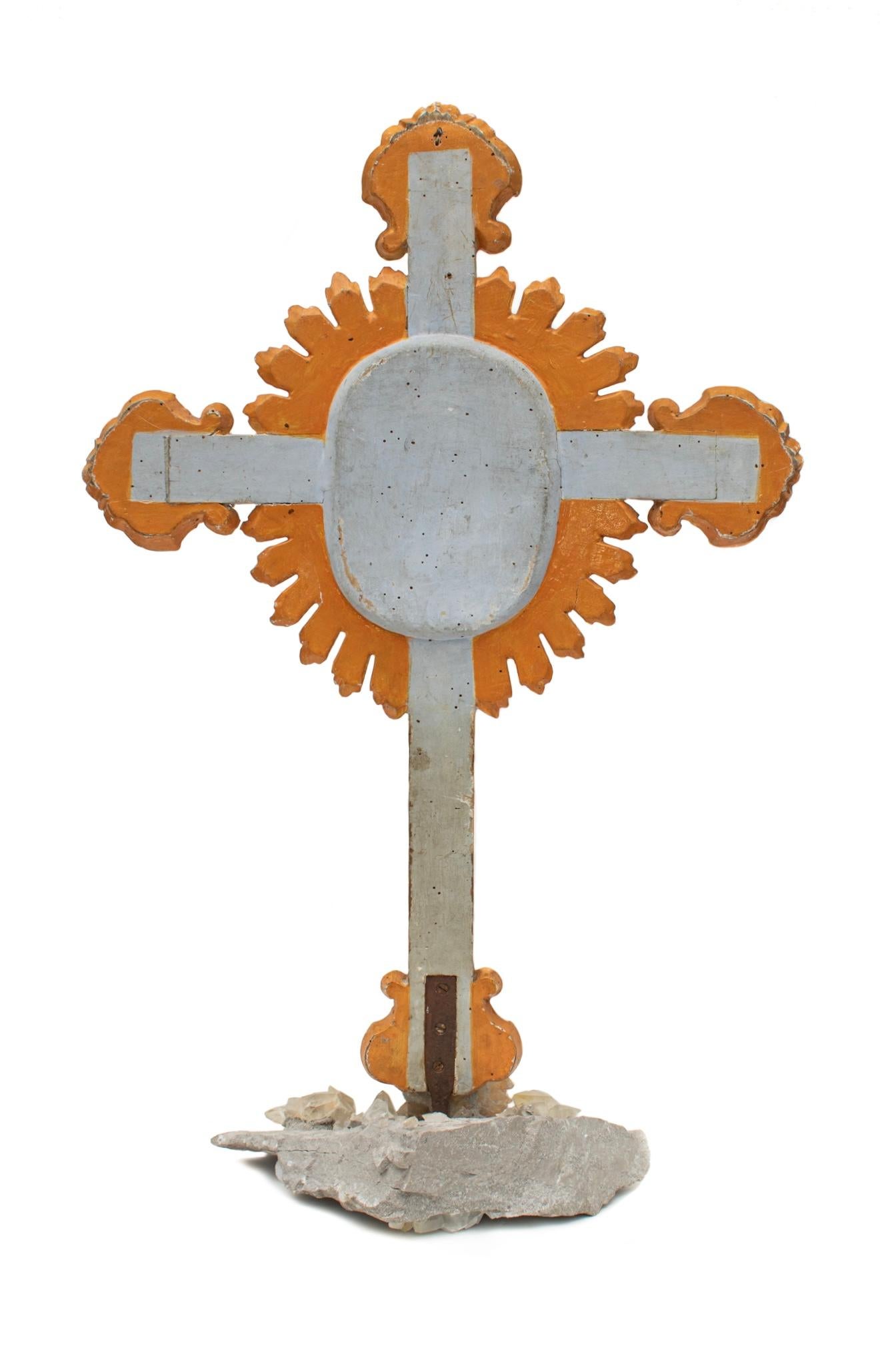 18th Century Italian Cross with Kyanite, Calcite Crystals, and Baroque Pearls For Sale 1