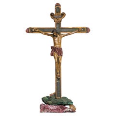 Vintage 18th Century Italian Crucifix with Malachite, Calcite, and Raspberry Garnet