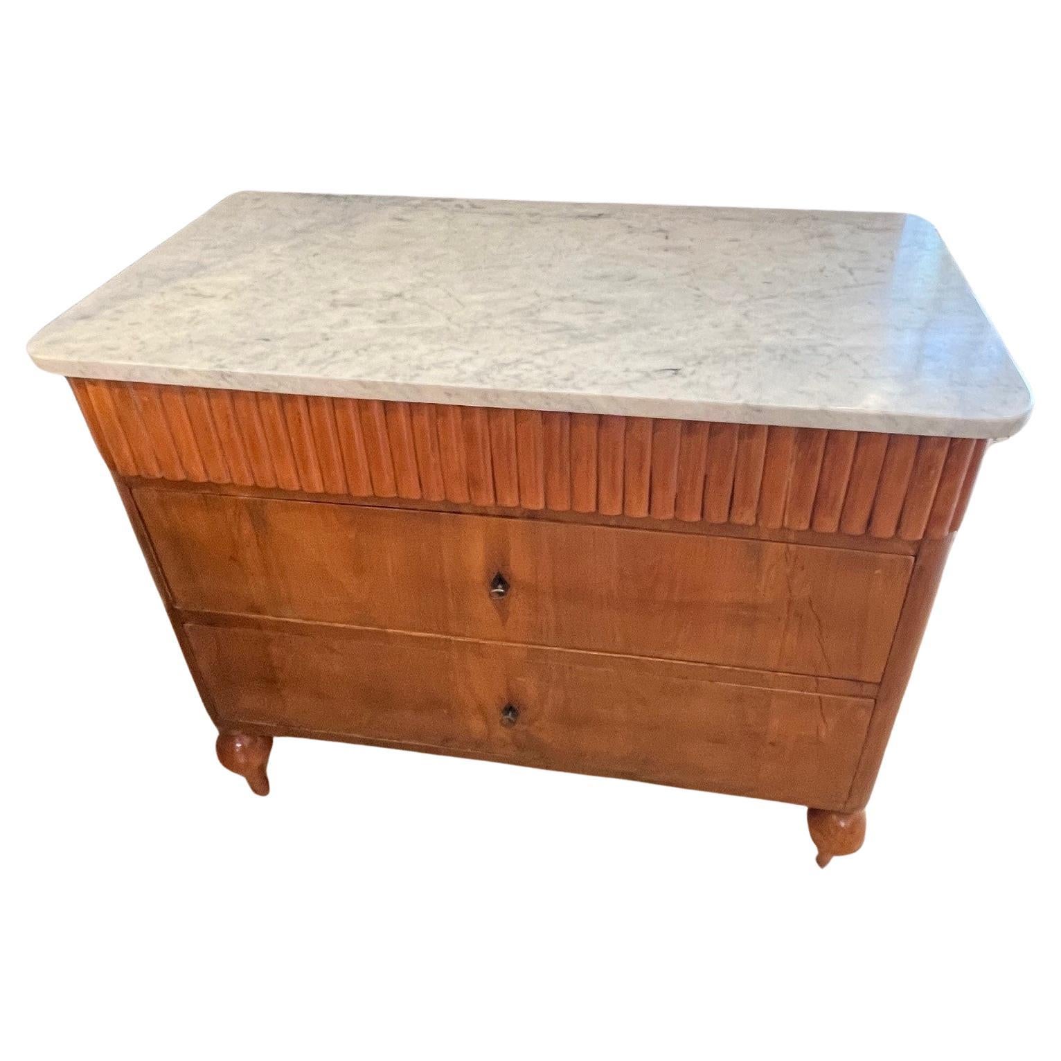 18th Century Italian Directoire Cesarone Chest with White Marble Top