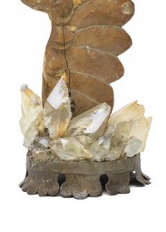 18th Century Italian Distressed Gold Leaf Angel Wing with Calcite Crystals