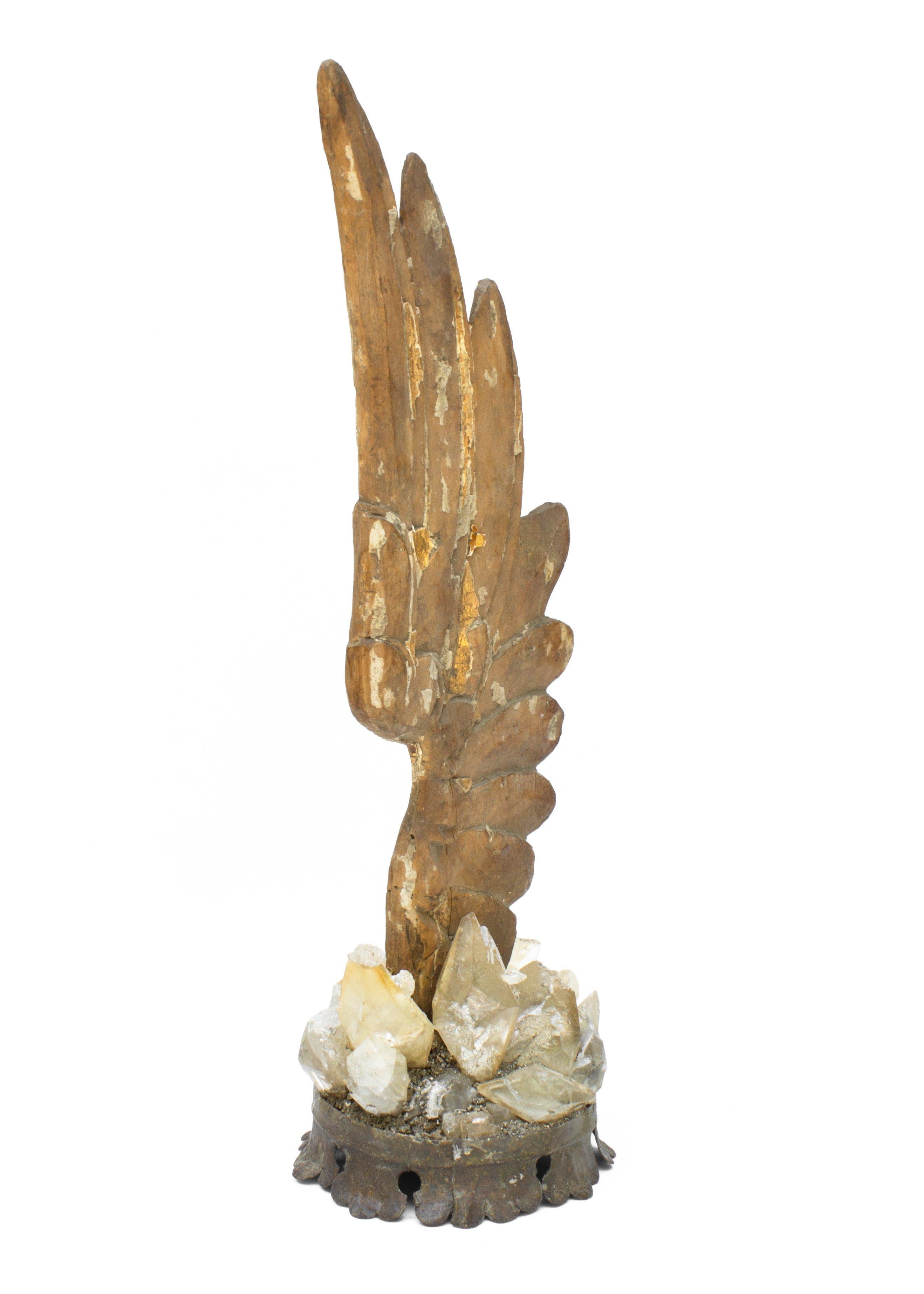 Rococo 18th Century Italian Distressed Gold Leaf Angel Wing with Calcite Crystals For Sale