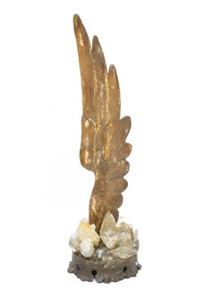 Sculptural 18th Century Italian Distressed Angel Wing with Calcite Crystals