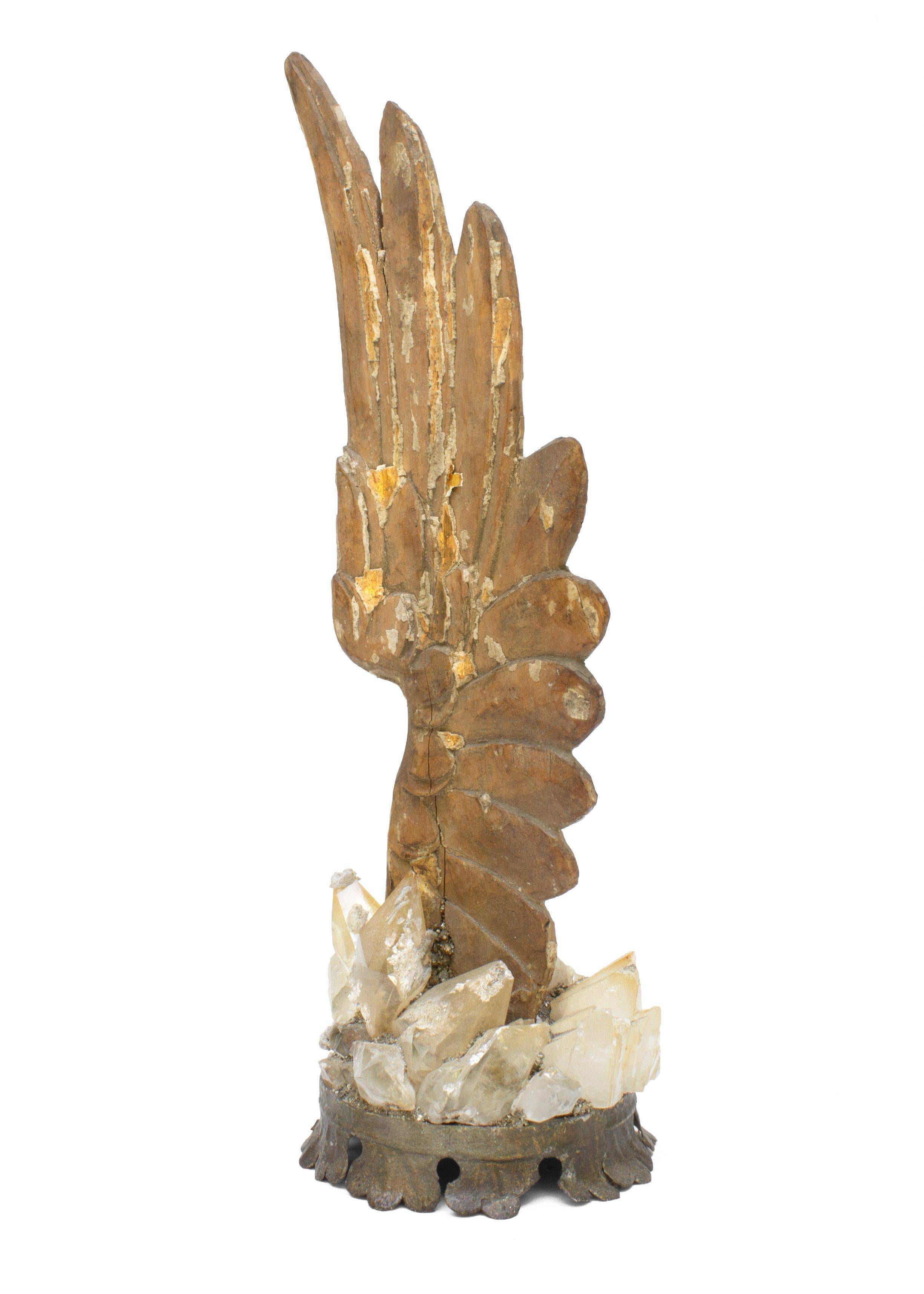 18th Century and Earlier 18th Century Italian Distressed Gold Leaf Angel Wing with Calcite Crystals For Sale