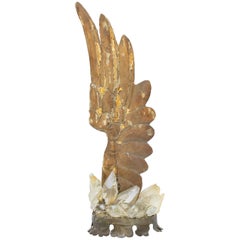 18th Century Italian Distressed Gold Leaf Angel Wing with Calcite Crystals