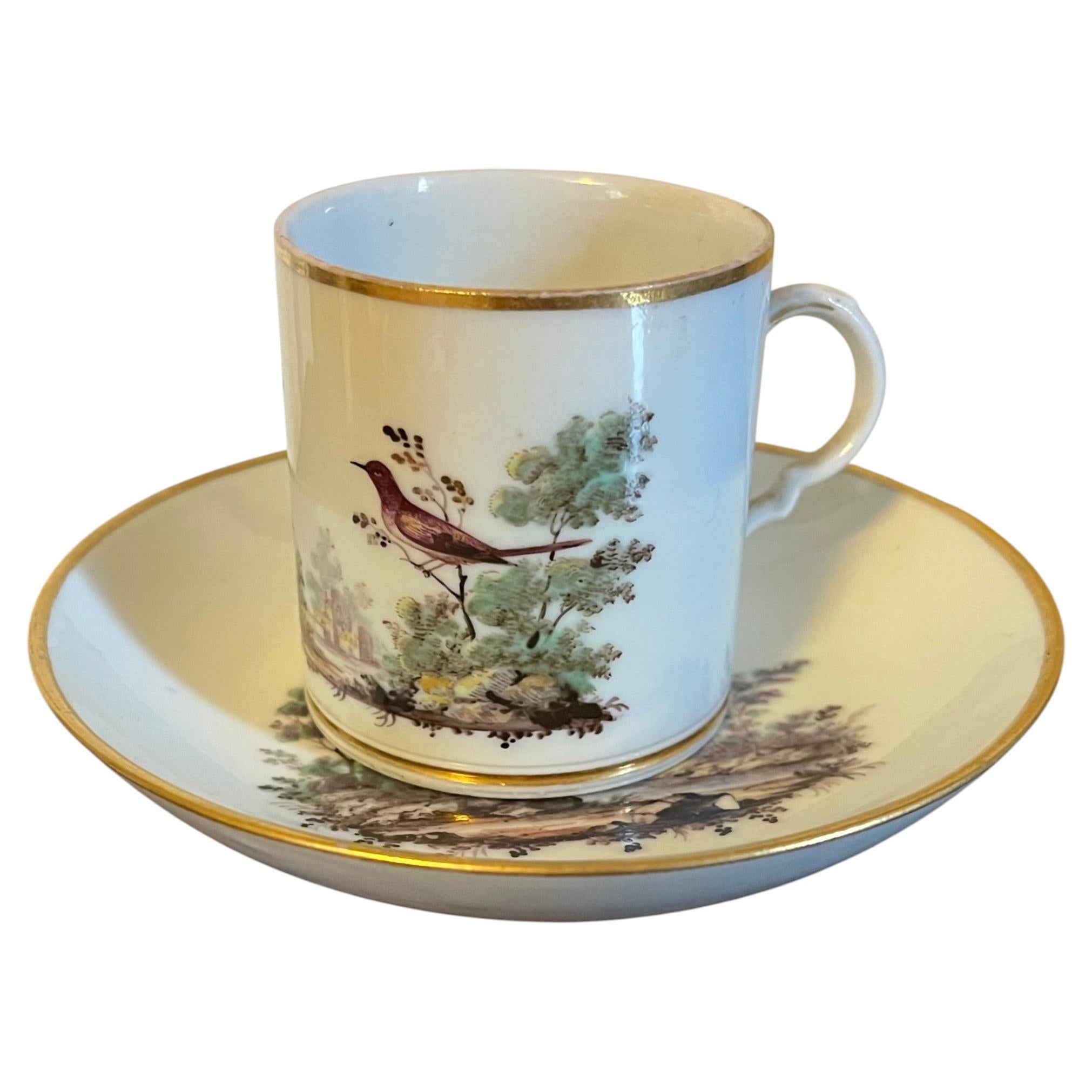 18th Century Italian Doccia Porcelain Coffee Can Cup and Saucer, Circa 1790