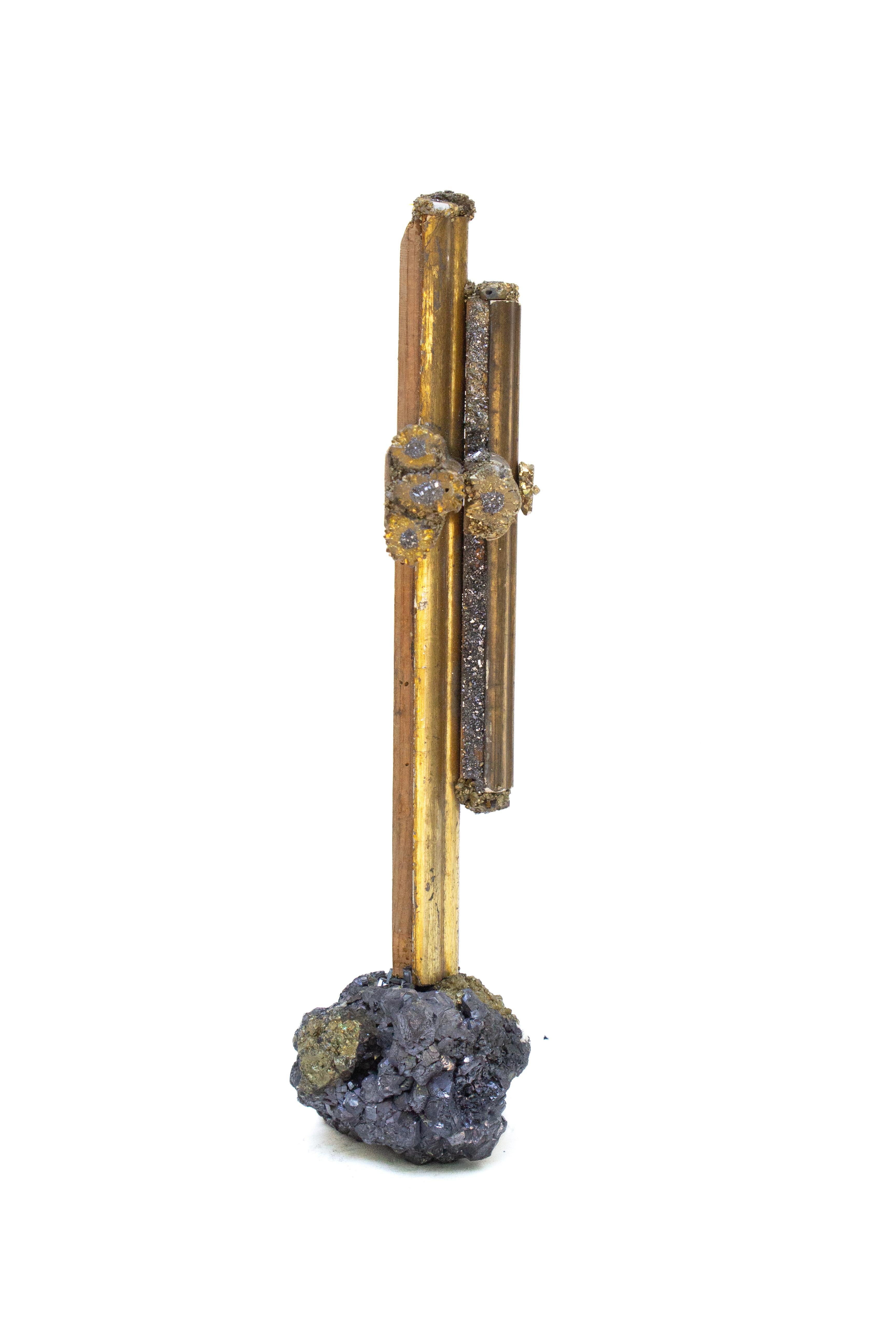 18th Century Italian Double-Mounted Cross on Hematite with Pyrite Inclusions For Sale 1