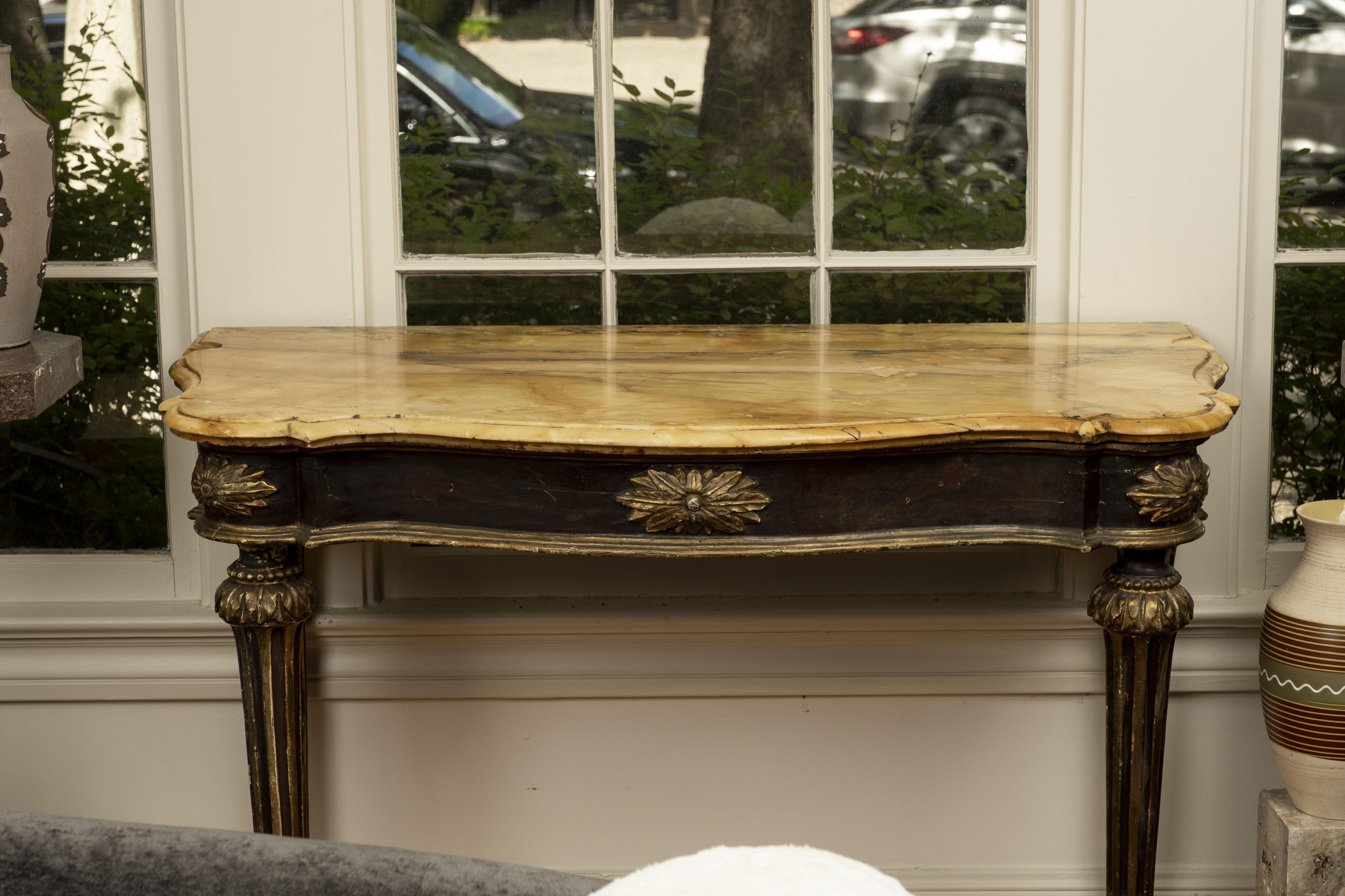 Neoclassical 18th Century Italian Console Table, Ebonized and Parcel Gilt  For Sale
