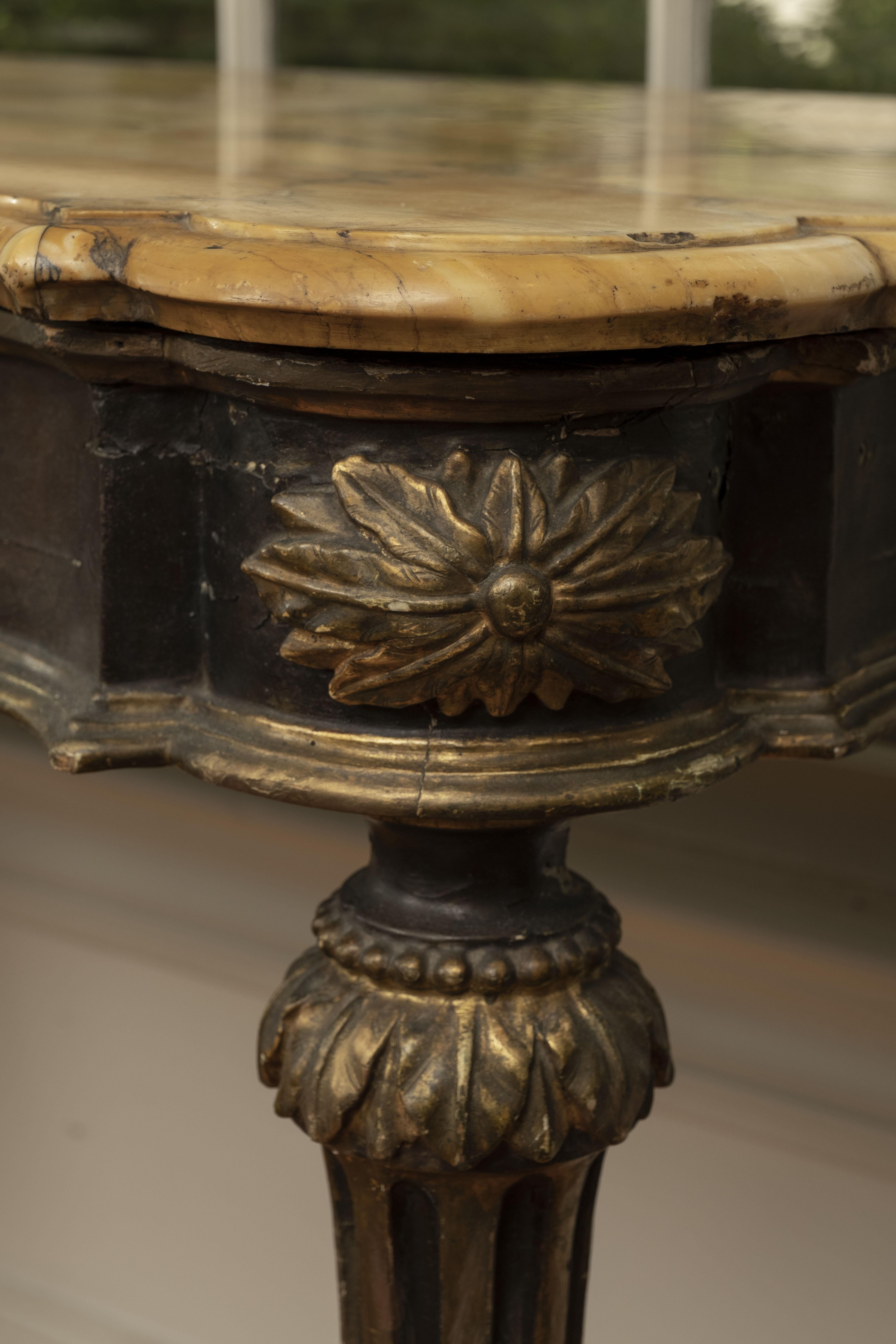 18th Century and Earlier 18th Century Italian Console Table, Ebonized and Parcel Gilt  For Sale
