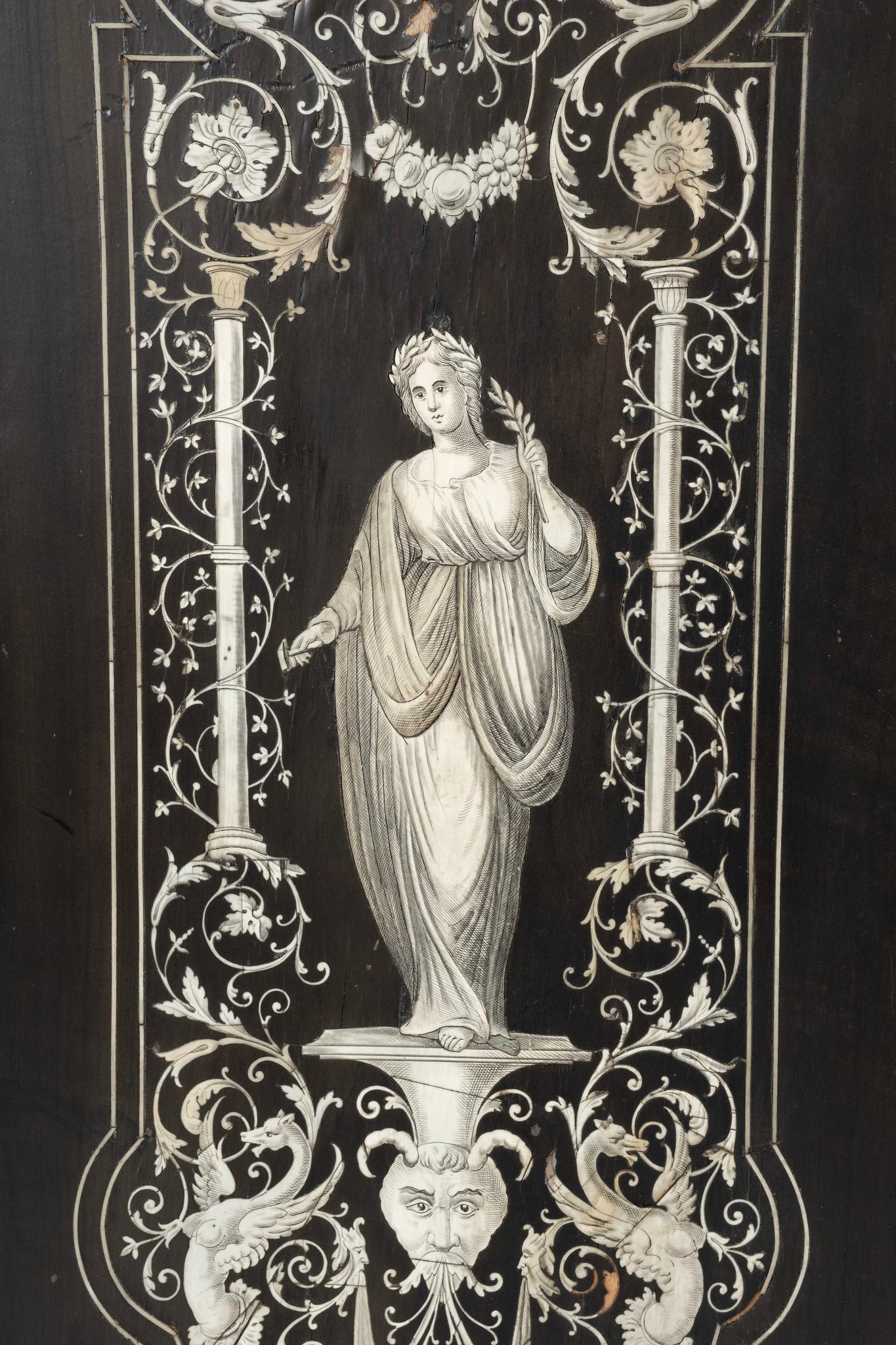 18th Century Italian Ebonized Inlaid Collectors Cabinet In Good Condition For Sale In Houston, TX