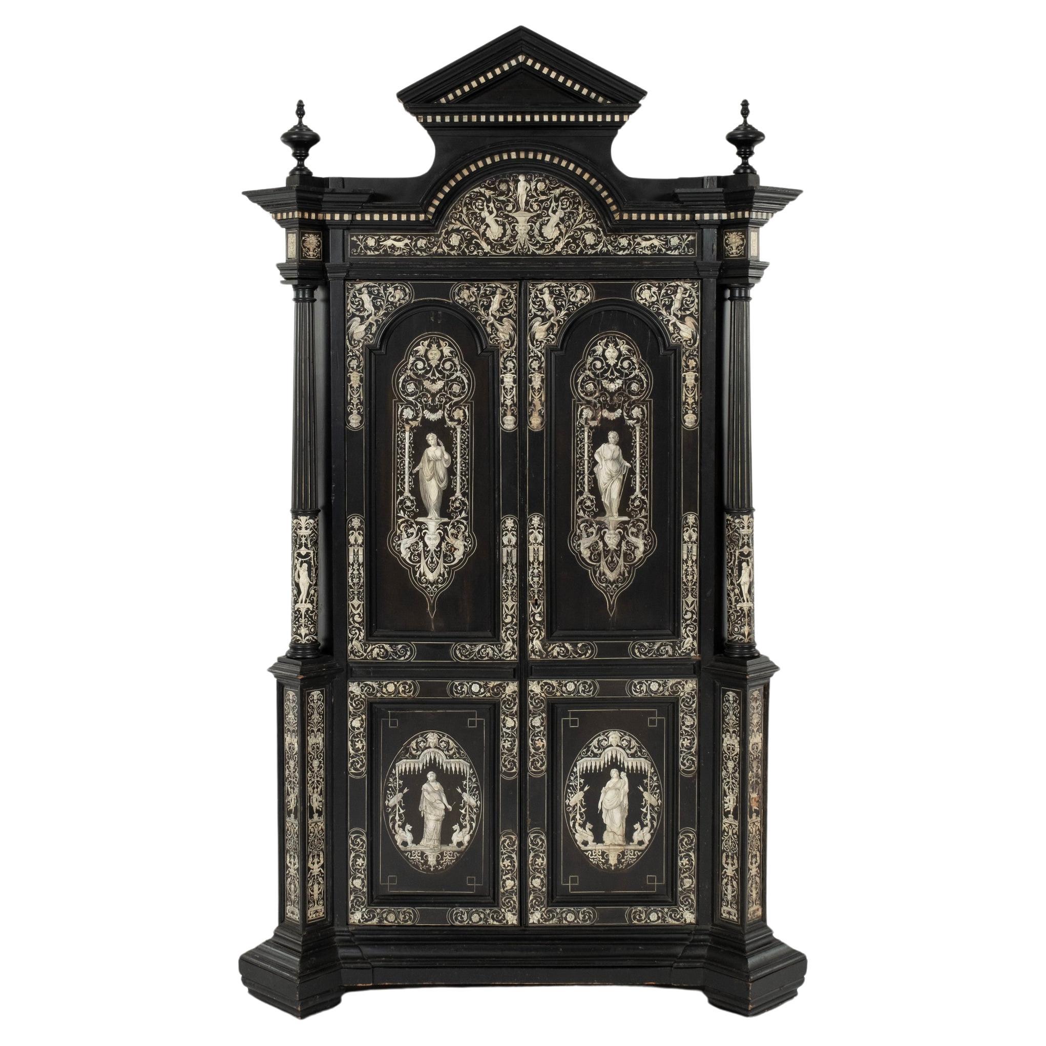 18th Century Italian Ebonized Inlaid Collectors Cabinet