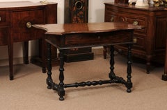 18th Century Italian Ebonized Walnut Console with Serpentine Top, Drawer & Turne