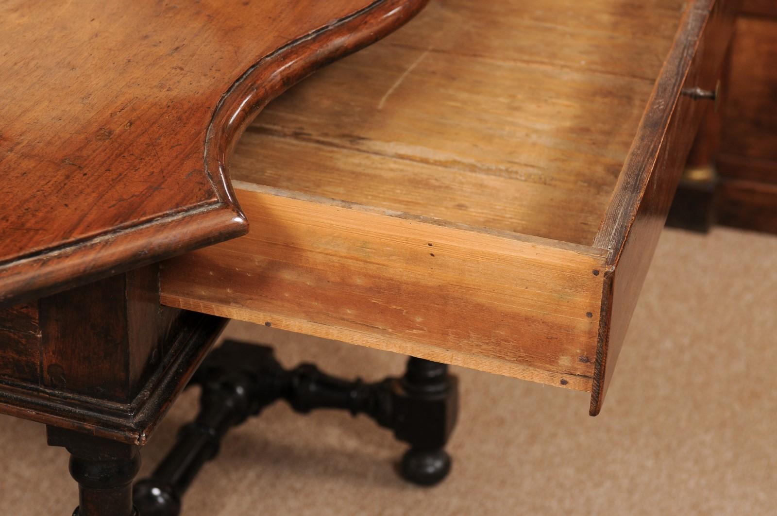 18th Century Italian Ebonized Walnut Console with Serpentine Top, Drawer & Turne For Sale 1