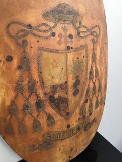 18th Century Italian Ecclesiastical Coat of Arms Painted on Convex Wrought Iron