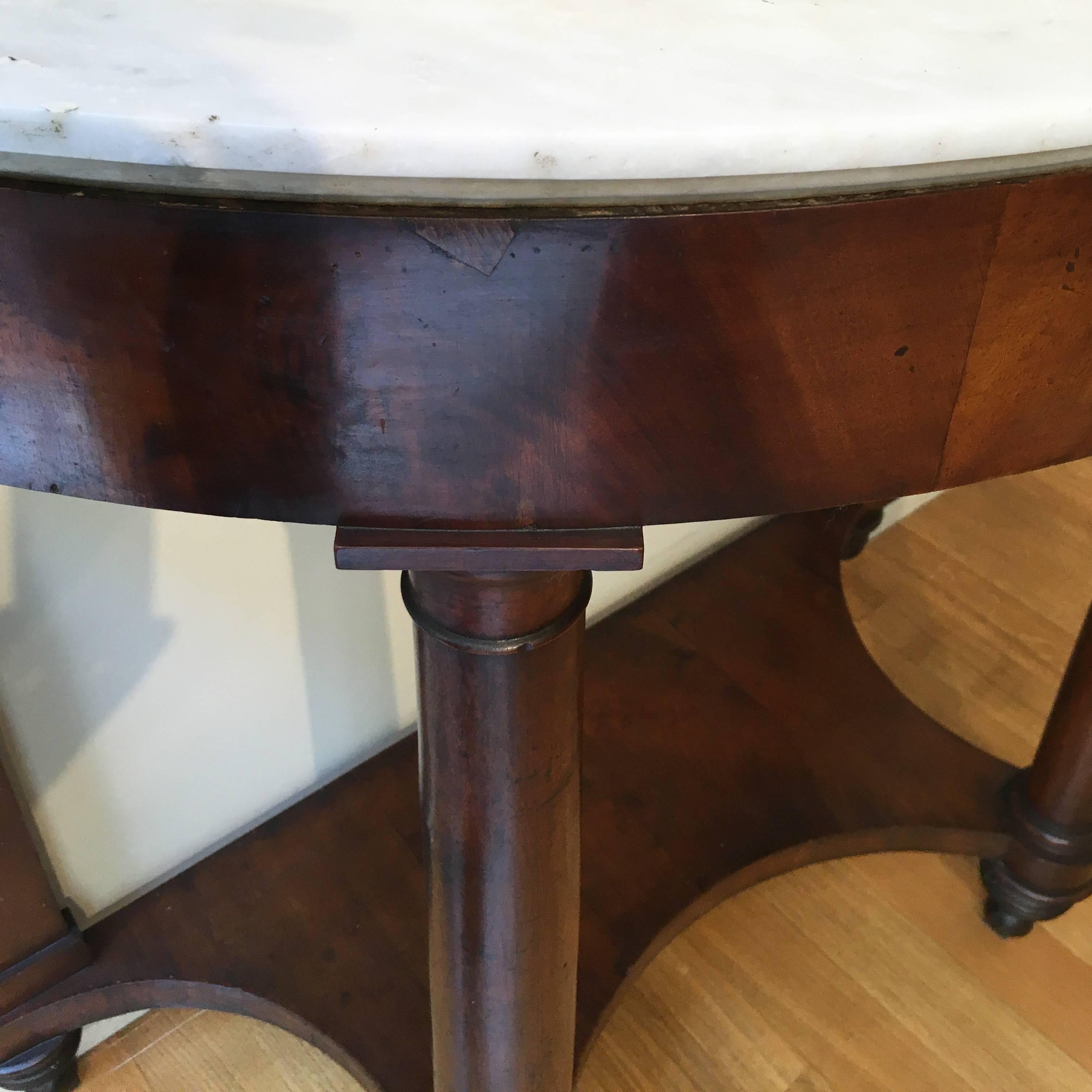 19th Century 18th Century Italian Empire Console Table in Walnut Briar Root with Marble Top