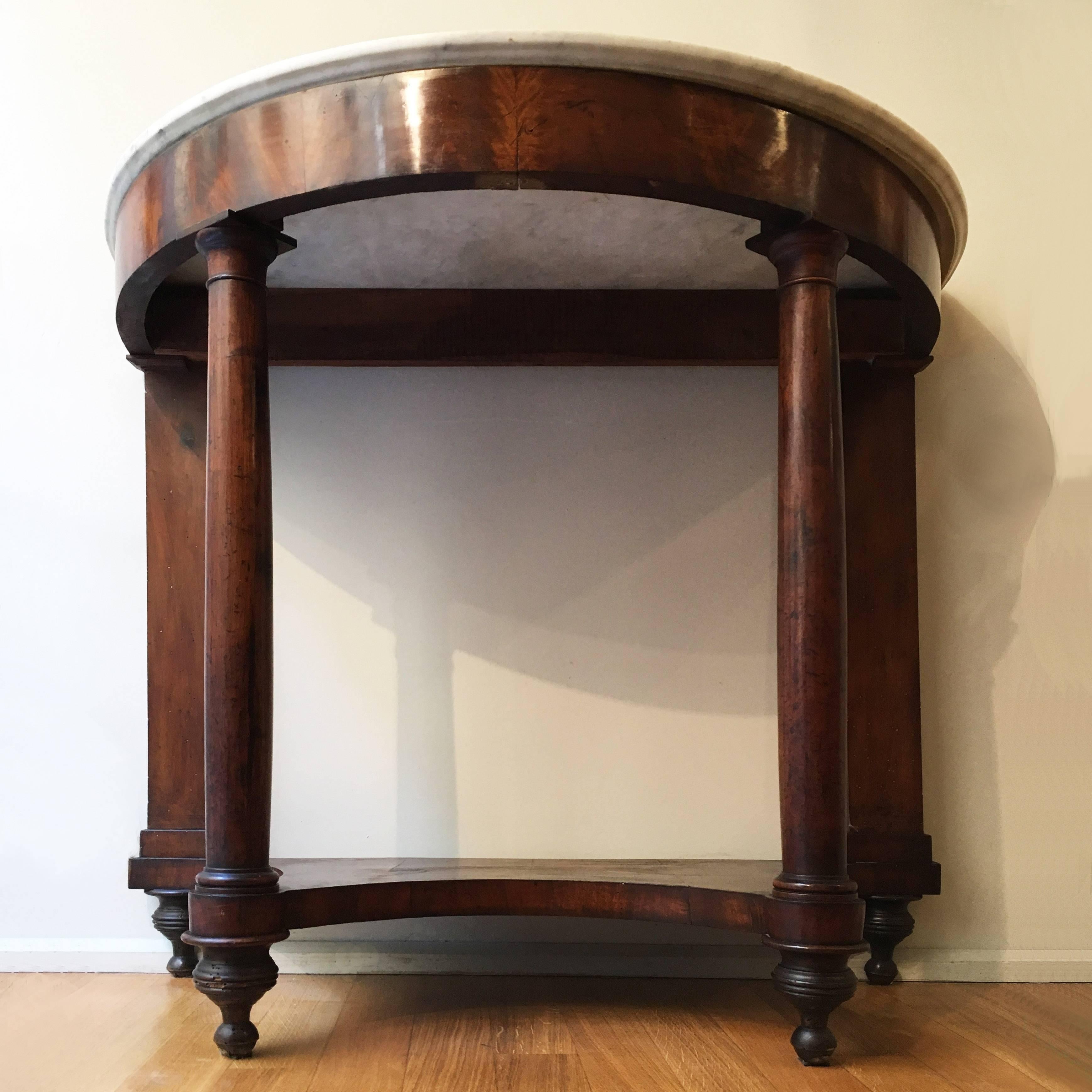 18th Century Italian Empire Console Table in Walnut Briar Root with Marble Top 2