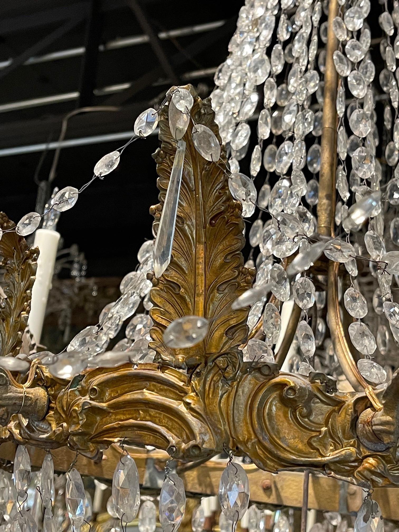 French 18th Century Italian Empire Crystal and Gilt Tole Basket Style Chandelier