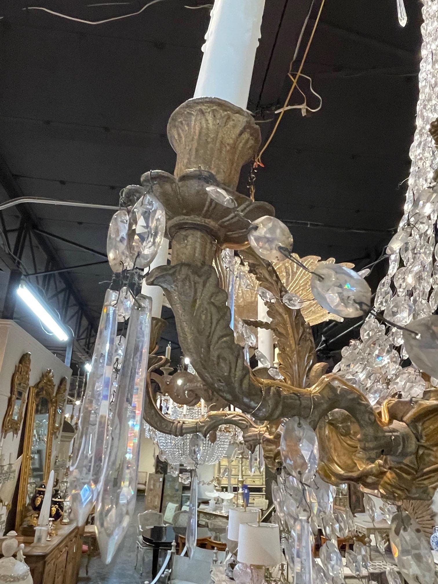 19th Century 18th Century Italian Empire Crystal and Gilt Tole Basket Style Chandelier