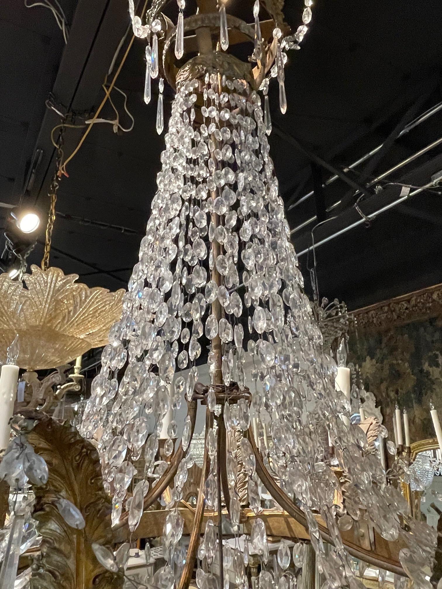 Bronze 18th Century Italian Empire Crystal and Gilt Tole Basket Style Chandelier