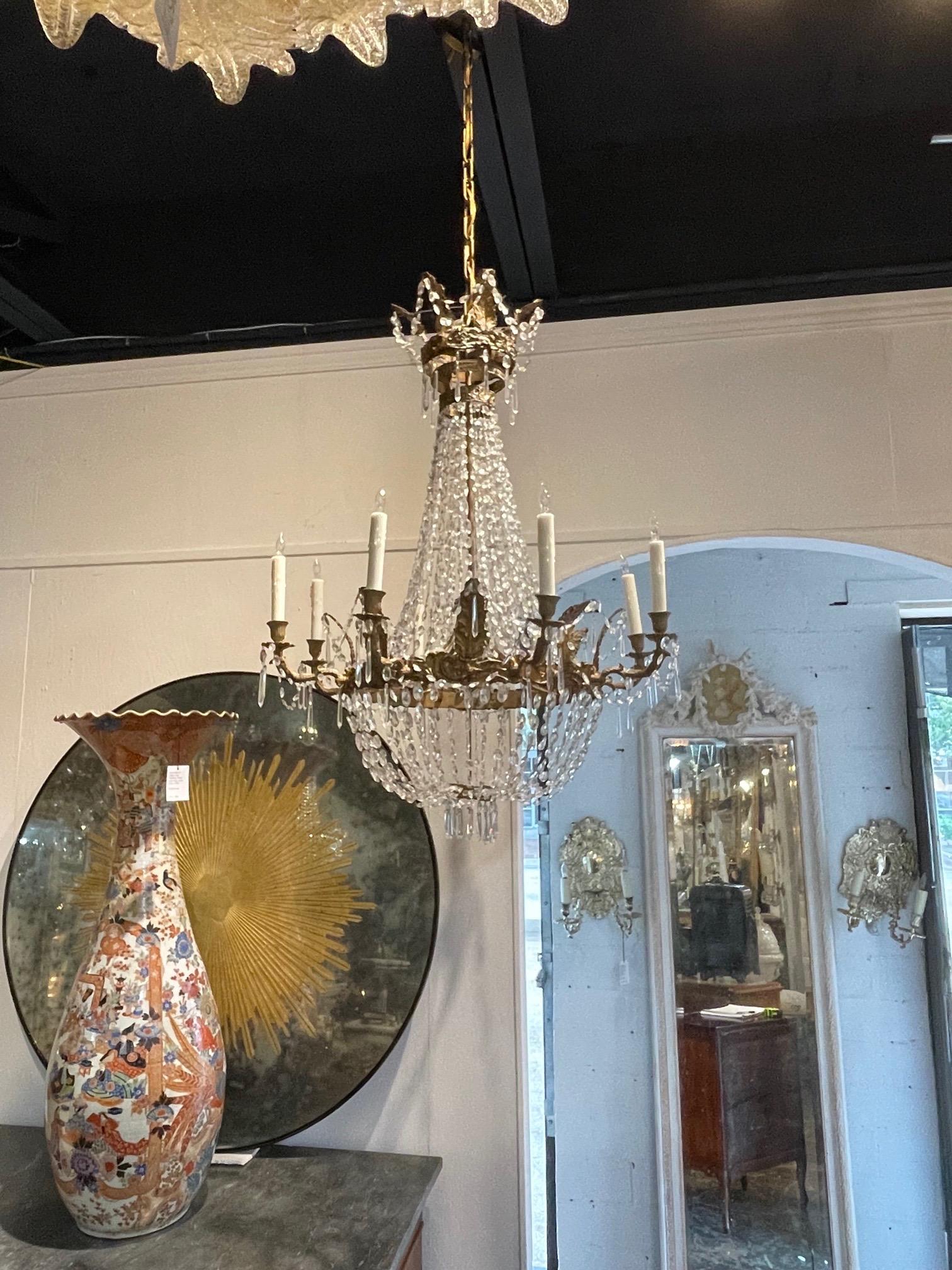 18th Century Italian Empire Crystal and Gilt Tole Basket Style Chandelier 2