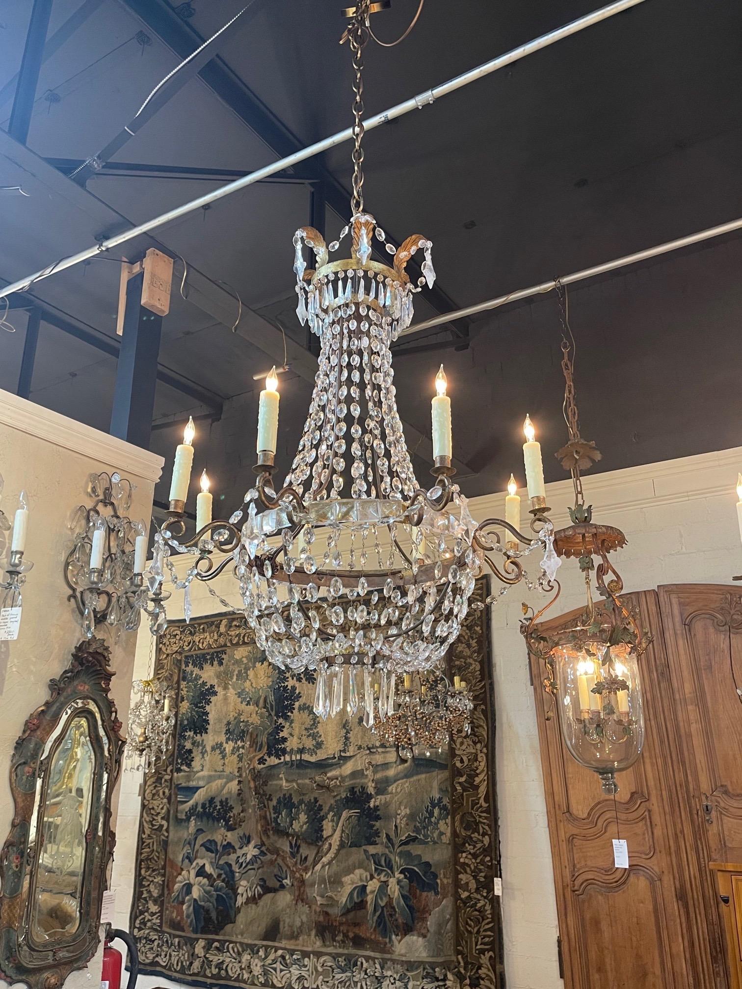 Metal 18th Century Italian Empire Rock Crystal Basket Chandelier For Sale