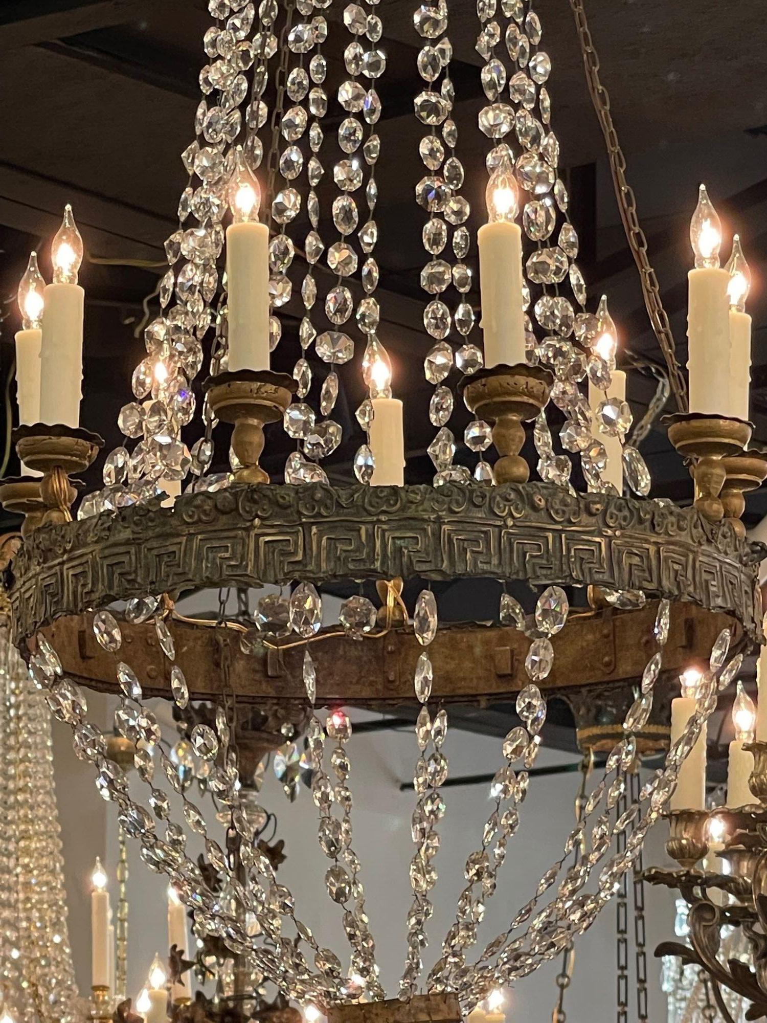 18th Century Italian Empire Style Repousse and Crystal Basket Chandelier In Good Condition For Sale In Dallas, TX