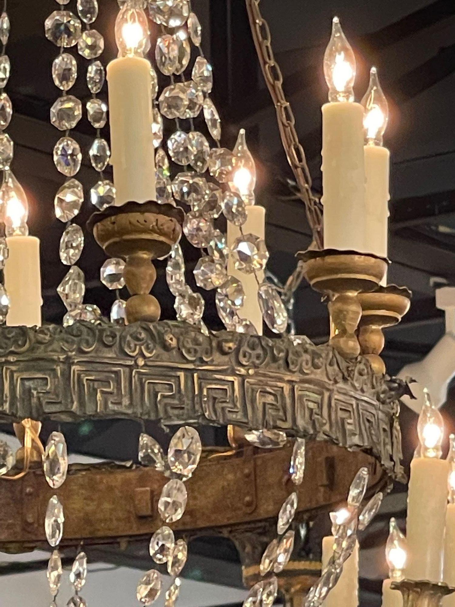 18th Century and Earlier 18th Century Italian Empire Style Repousse and Crystal Basket Chandelier For Sale
