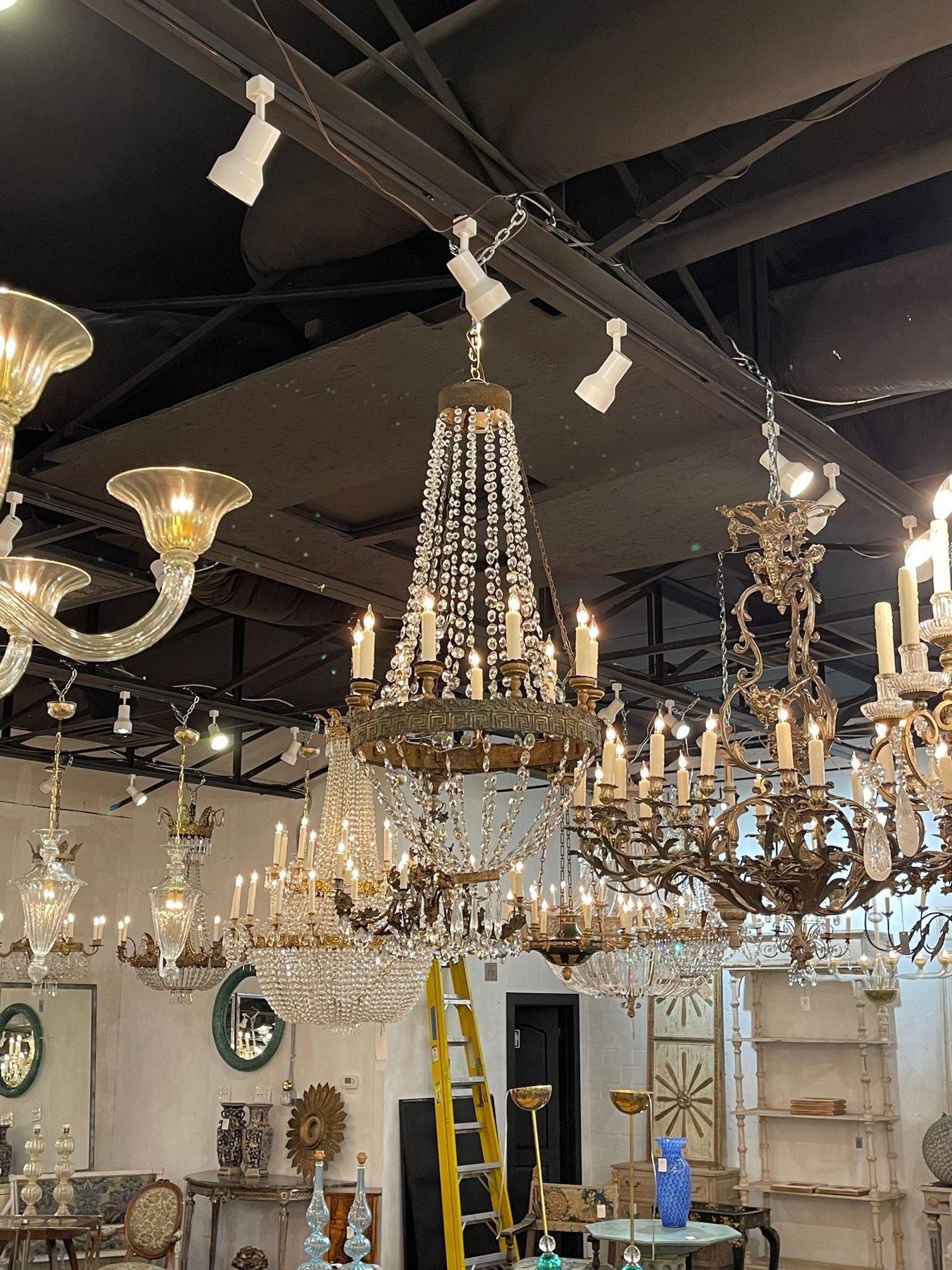 18th Century Italian Empire Style Repousse and Crystal Basket Chandelier For Sale 2