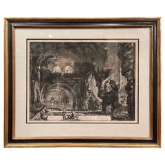 Antique 18th Century Italian Engraving “Veduta Interna della Villa di Mecenate”