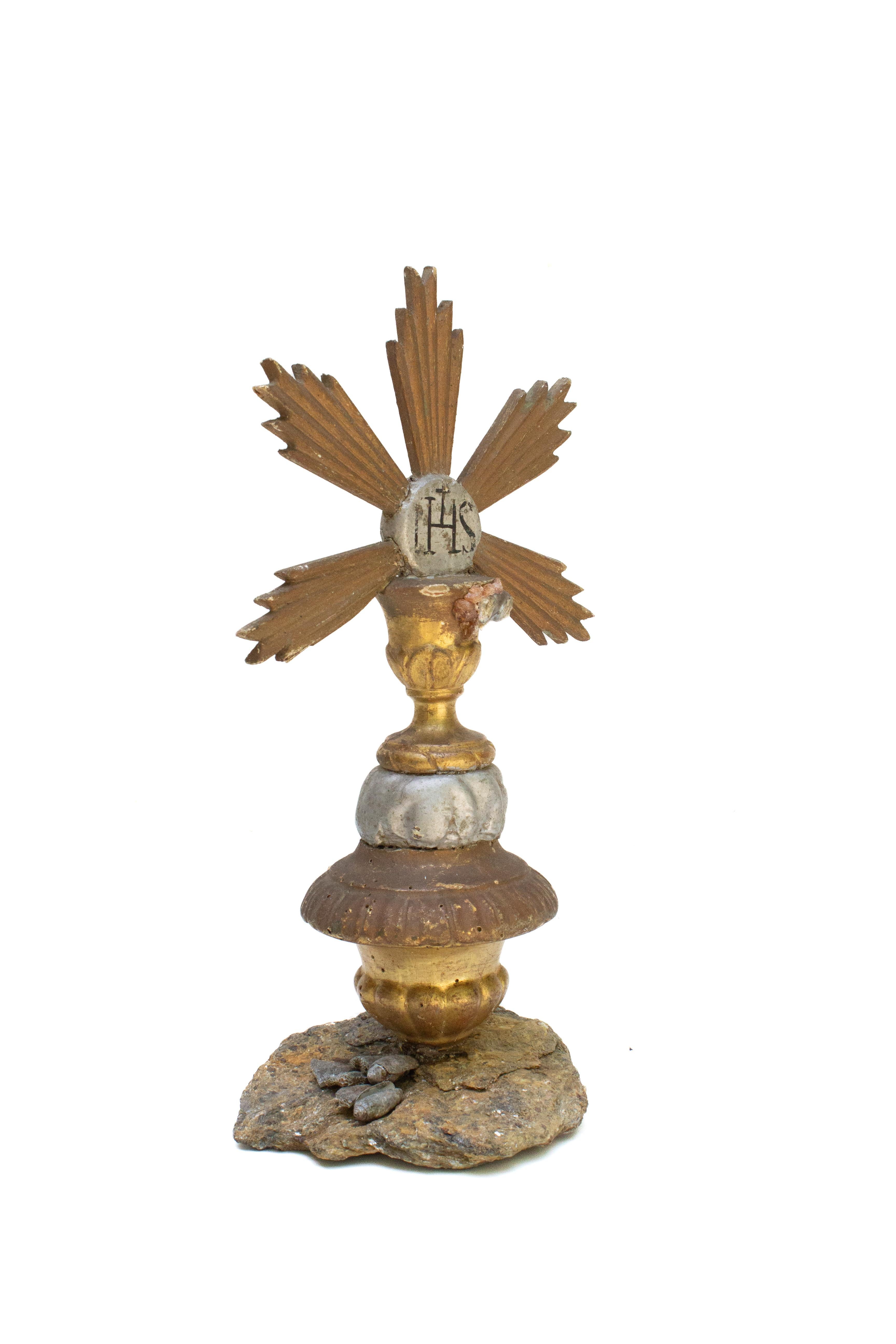 Rococo 18th Century Italian Eucharist Emblem Fragment Mounted on Mica with Garnet For Sale