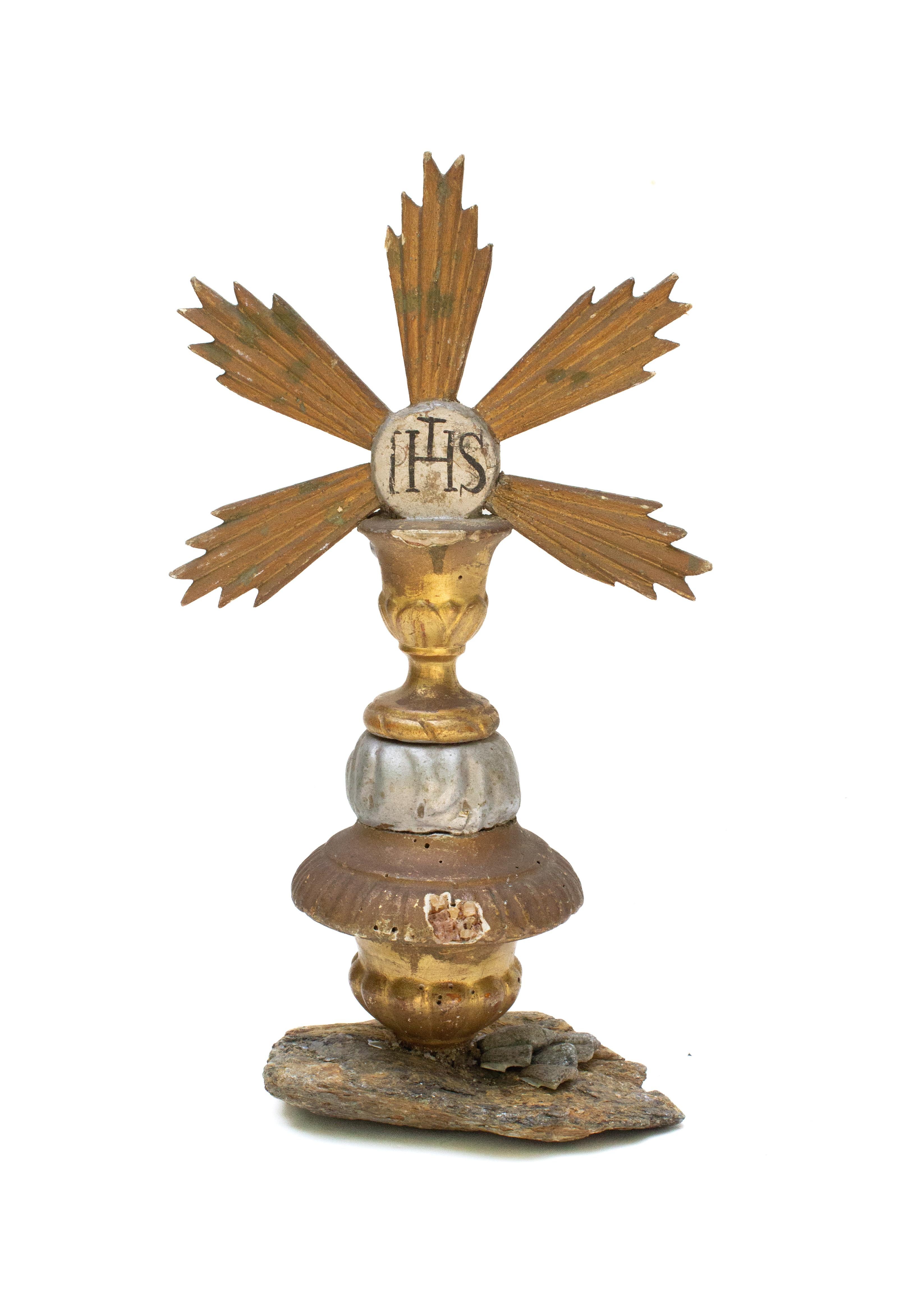 18th Century and Earlier 18th Century Italian Eucharist Emblem Fragment Mounted on Mica with Garnet For Sale
