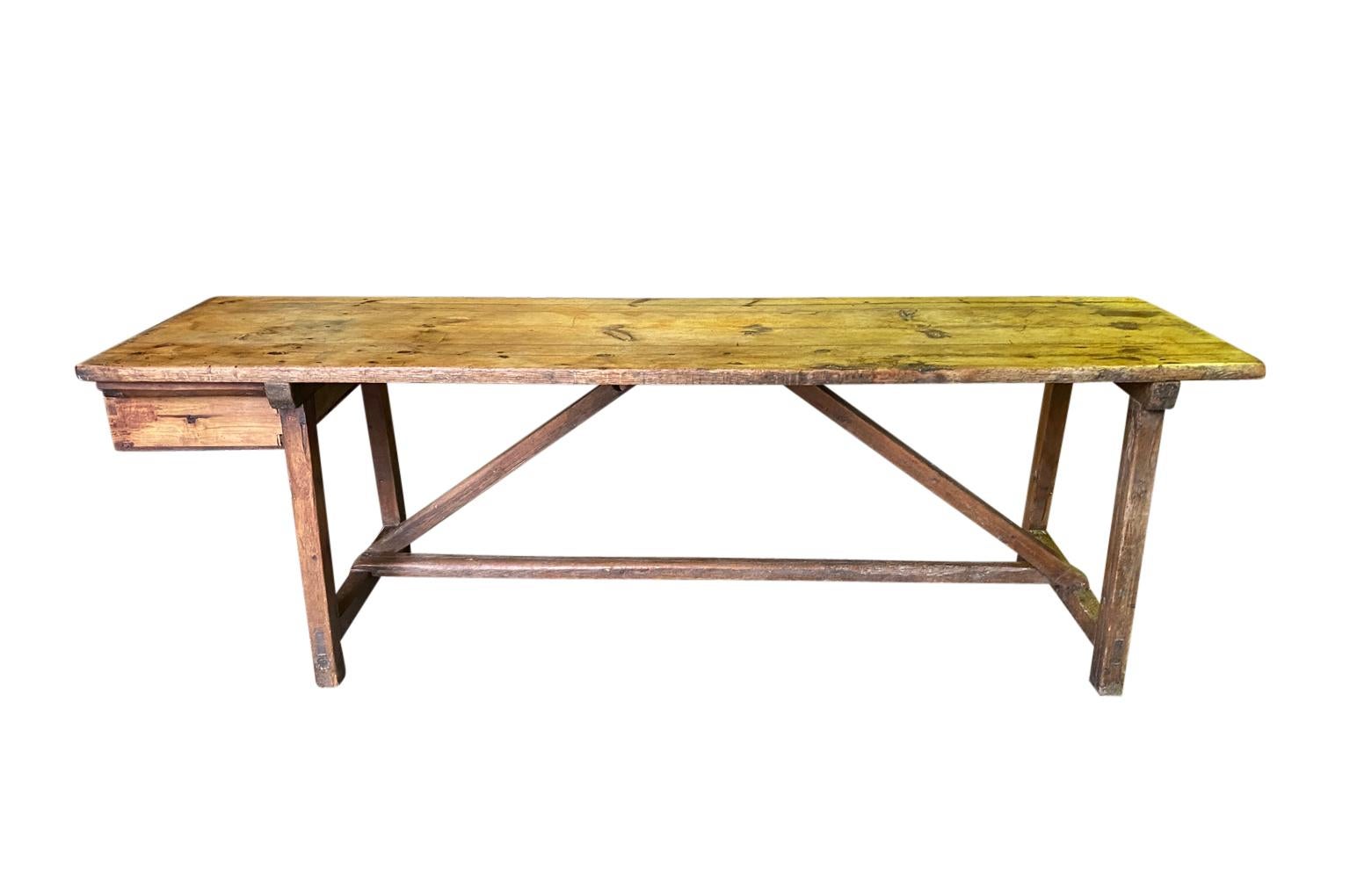 A very stunning mid-18th century Farm Table - Trestle Table from the Tuscan region of Italy. Soundly constructed from well patina'd pine with a removable drawer. Super patina.