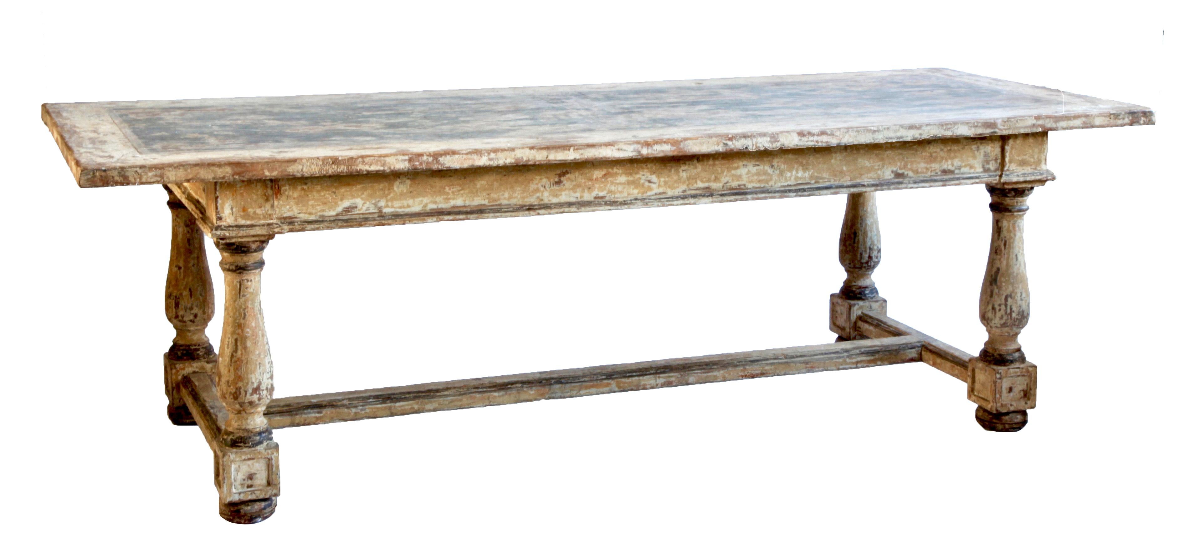 Hand-Painted 18th Century Italian Farmhouse Table With Bold Textural Finish