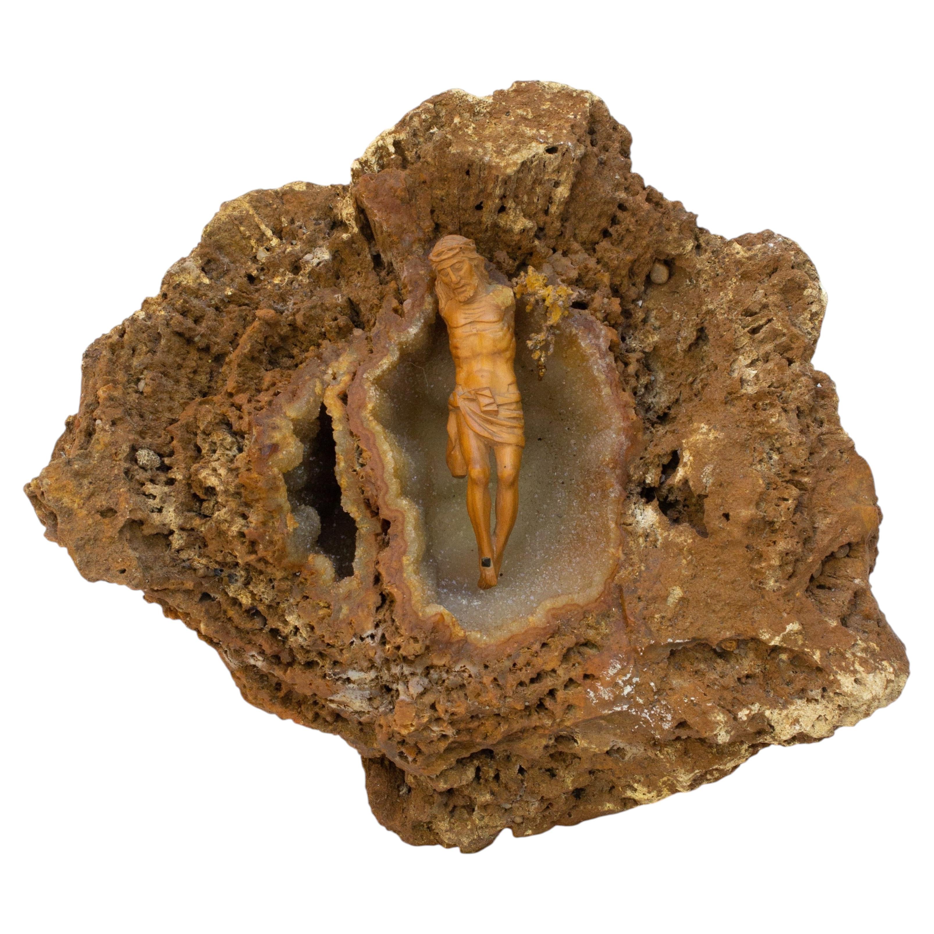 18th Century Italian Figure of Christ in Agate Coral with Natural Forming Copper