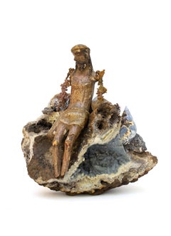 18th Century Italian Figure of Christ with Natural Blue Shell, Agate, and Copper